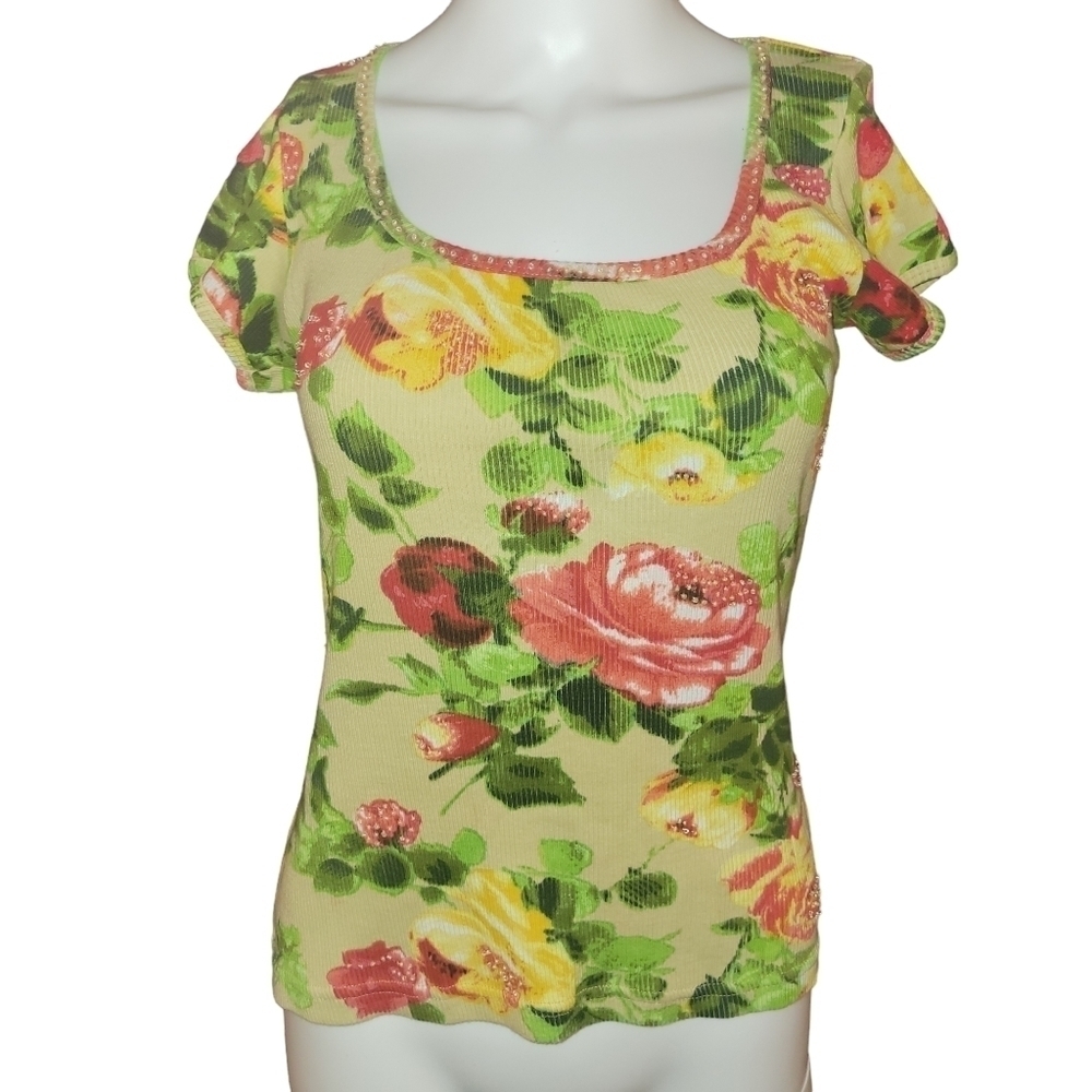 Charlotte Top M(Runs Small) Floral Yellow Green